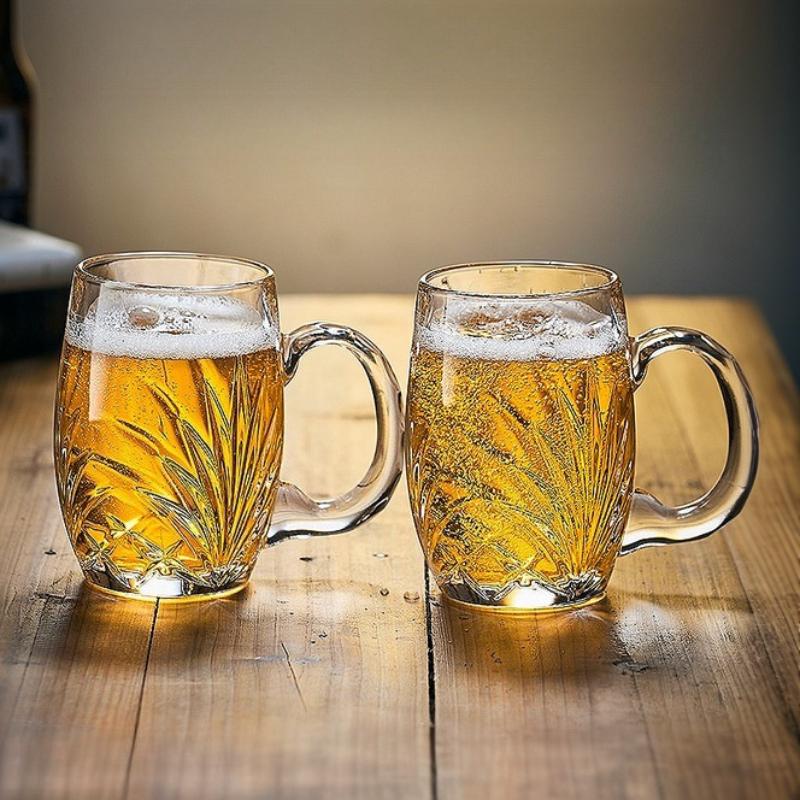 2pcs Sets Craft Beer Glass Wine Glass with Handle Wheat Beer Cup Large Capacity Cold Drink Cup Drinking Glasses Bar Accessories
