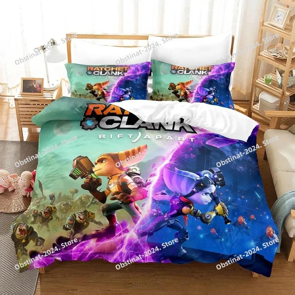 Personelity Game Anime Ratchet Clank Rift Apart Bedding Set Printed Bed Set With Pillowcase Bed Duvet Cover Queen King Size