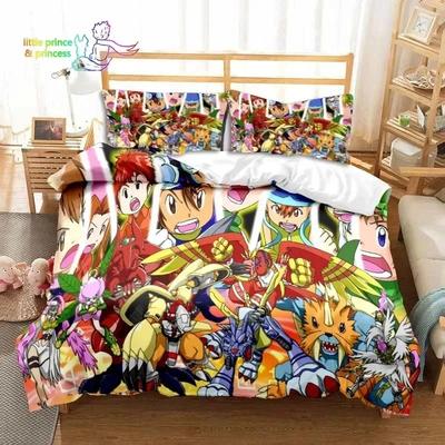 Digimon Anime Ložní Set Jednolůžkový Twin Plný Queen King Size Ložní Set Dospělý Dítě Ložnice Dobrodružství Monstrum Kreslený Ložní Prádlo Dárek