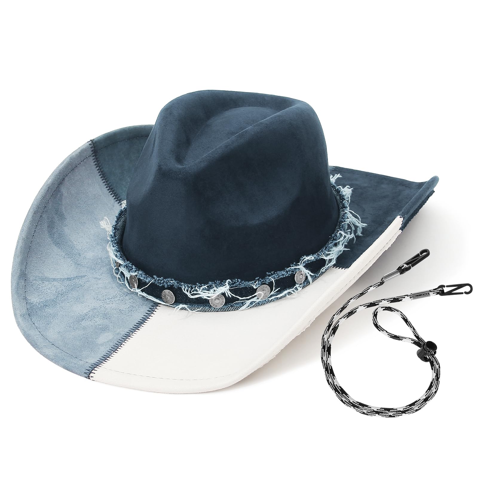 

GEMVIE and Western Hat with Belt Accessory and Chin Wide Slimming Ten Gallon Western Actress Hat Men s Women s Strap, Brim, Cowboy/Cowgirl Style, синий