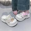 Fashion Pearl Decor Women's Diy Clogs Sandals Summer 2025 Wedge Platform Sandals Woman Fashion Ribbon Thick Sole Garden Shoes Women