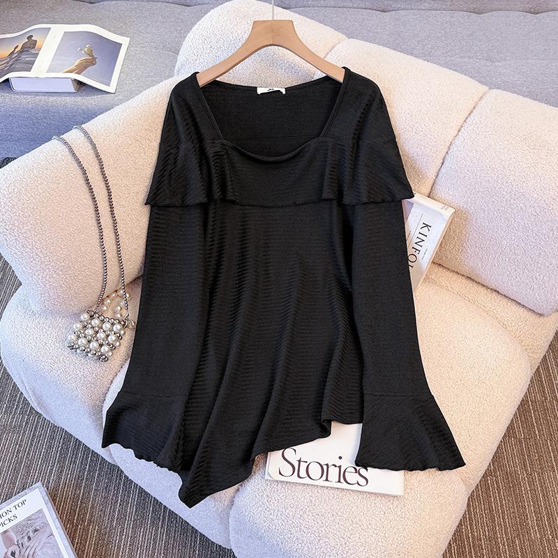 

Новый стильный и модный базовый вязаный свитер с квадратным вырезом для женской одежды больших размеров на весну и осень 2XL