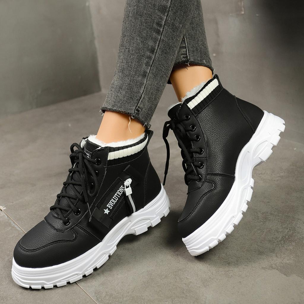 Mode Winter Damen Baumwollschuhe Student High Top Schnee Kurze Stiefel Bequeme Stiefeletten Weiblich Verdicktes Flausch Warm Booties Frau