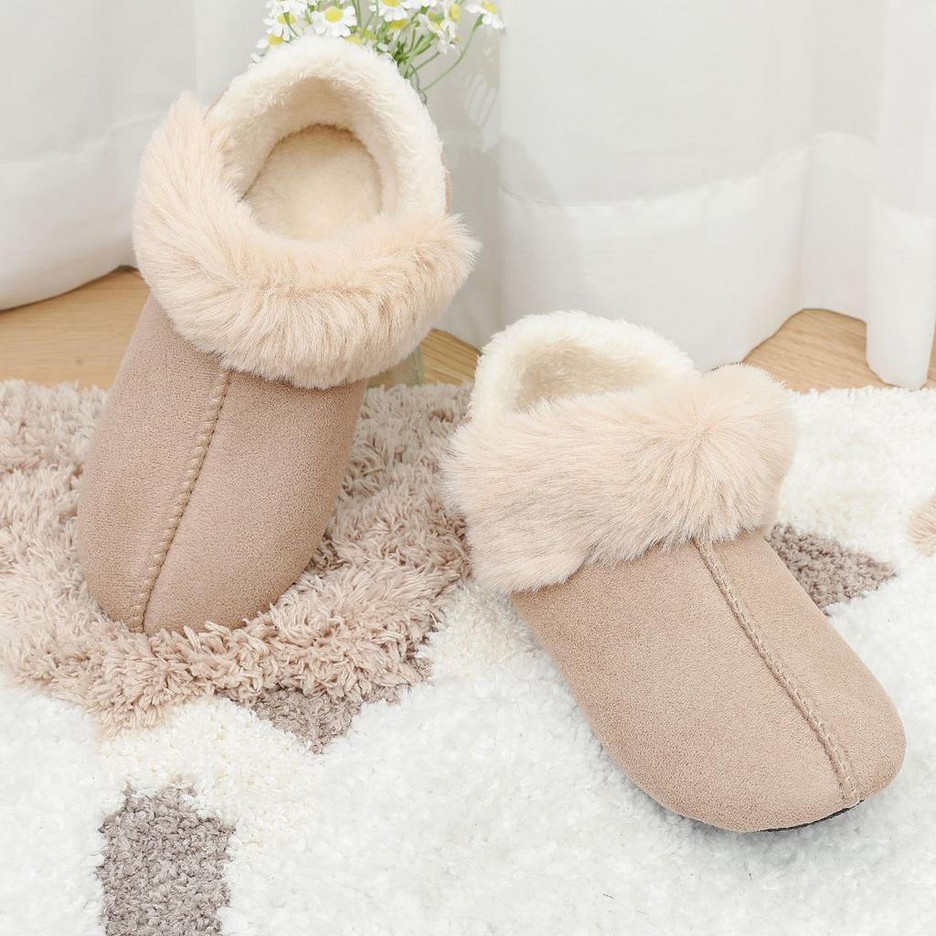 Warm Woolen Mouth Bag with Cotton Slippers and Velvet Anti Slip Home Cotton Shoes, Winter Women's Thin Soled Indoor Short Boots