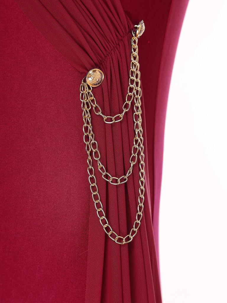 Mens Latin Dance Bodysuit Sheer Floral Lace Long Sleeve Ruched Mesh Layer Drape Chain Tassel Leotard Jumpsuit