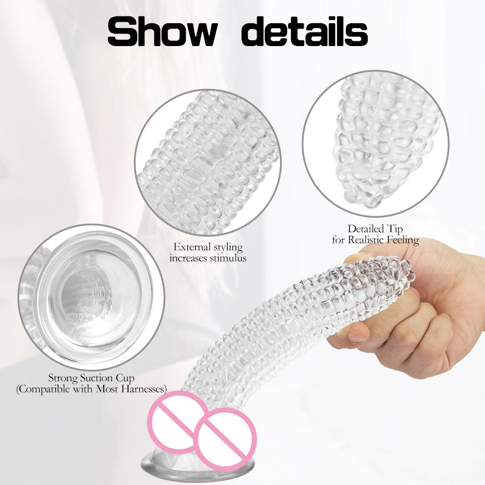 Transparent J87 Corn Cob Anal Plug with Strong Suction Cup and Irregular Egg Fruit Vegetable Design.