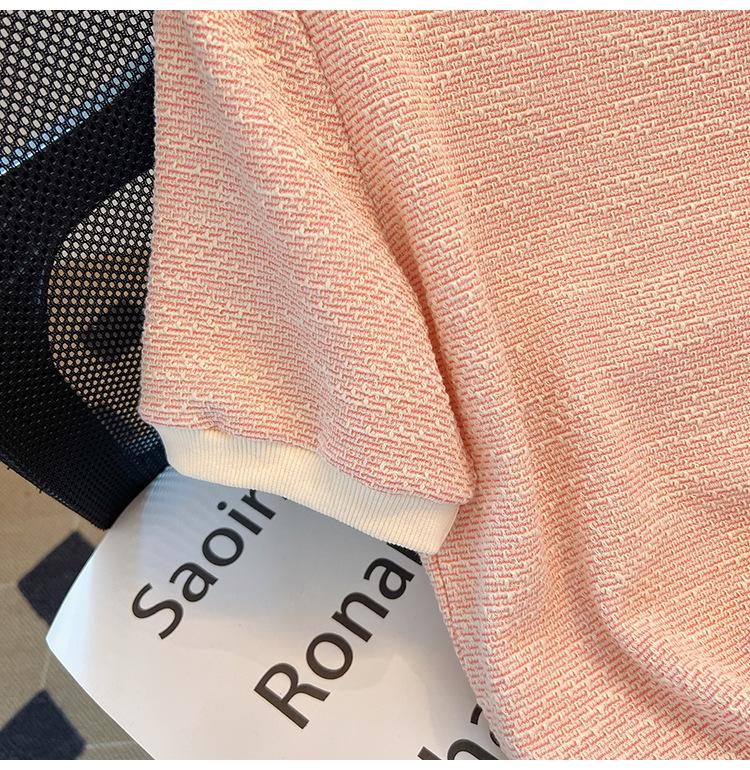Women's Ice Silk Pink Knit T-Shirt - French Style Short Sleeve, Summer 2025 Niche Design