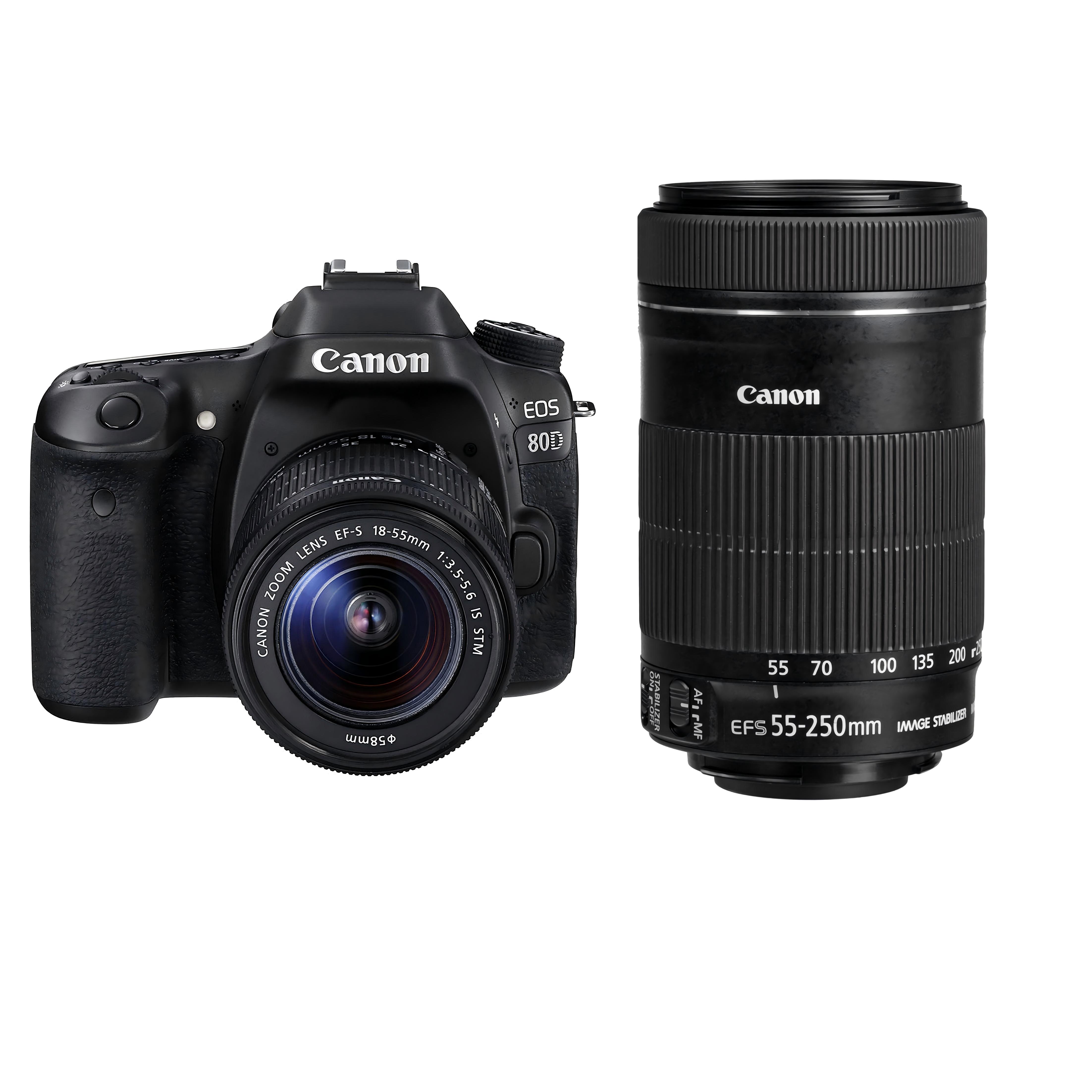 

Canon EOS 80D Digital SLR Camera + EF-S 18-55mm f/3.5-5.6 IS STM + EF-S 55-250mm f/4-5.6 IS STM Zoom Lens чорний