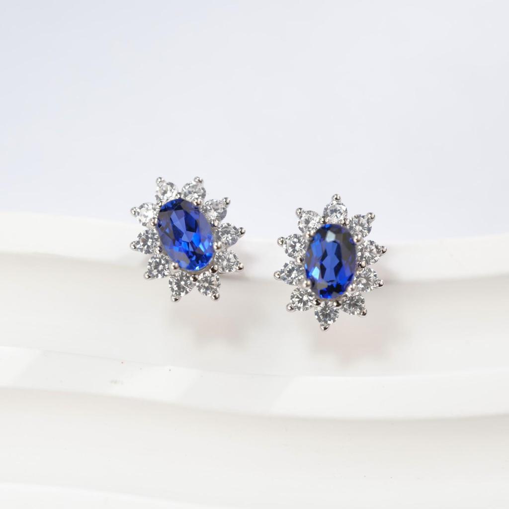 Zhou Hengfu Sterling Silver Cultured Sapphire Earrings - Elegant Light Luxury Design