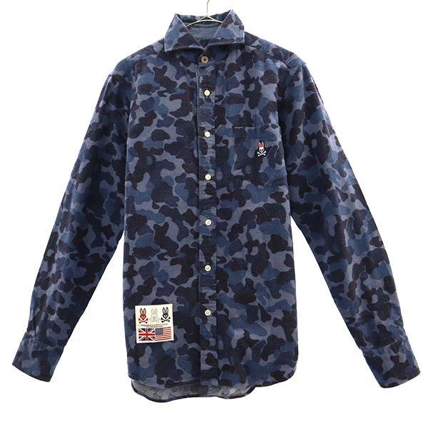 

Psycho Bunny camouflage Long sleeve shirt S Blue Logo Patch Golf Men s Used