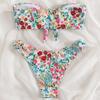 Floral Print Bandeau Bikini Set Off Shoulder Push Up Swimsuit Women Tube Top Bikinis Knot Swimwear Sexy Summer Bathing Suit