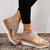 Plus Size Elastic Band Wedge Sandals, Women's Summer 2025, Slip-on Thick Sole Open Toe Sandals