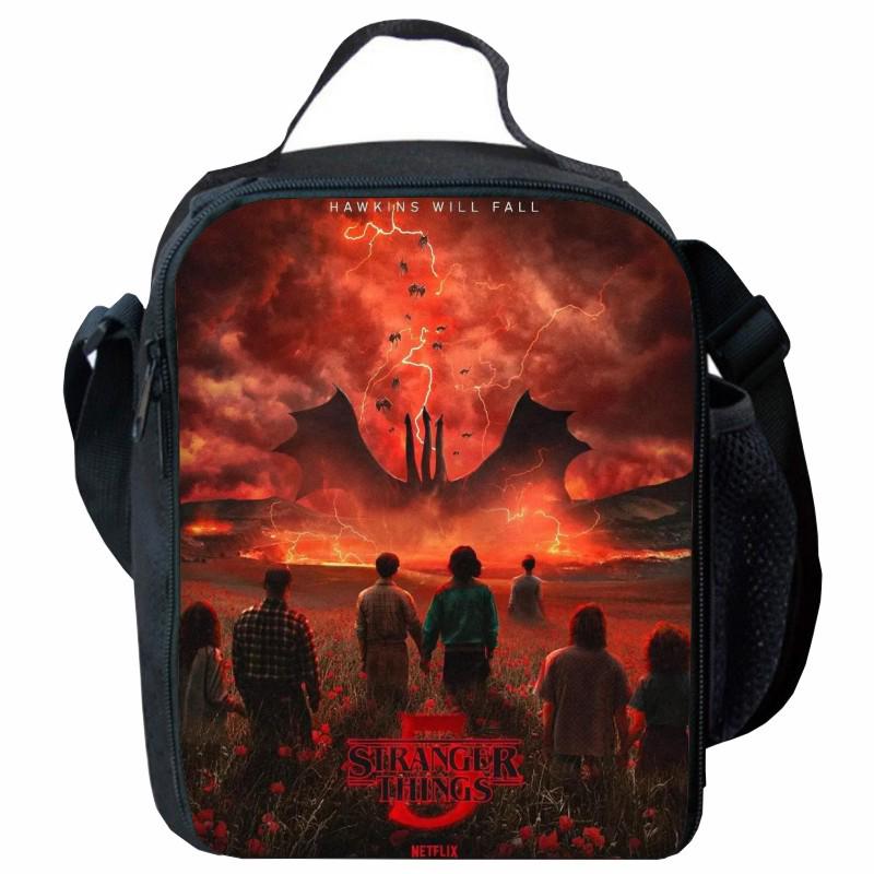 Stranger Things 5 Lunch Bag: Cartoon Picnic Bag for Primary Students with Ice Pack