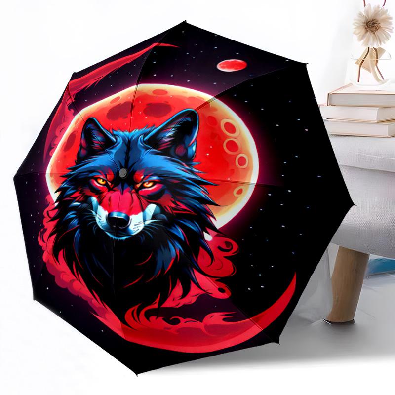 Wolf Yin Yang Automatischer Outdoor-Regenschirm Einziehbares Design mit 8 Speichen Langlebig Leicht Perfektes Geschenk für Freunde Familie