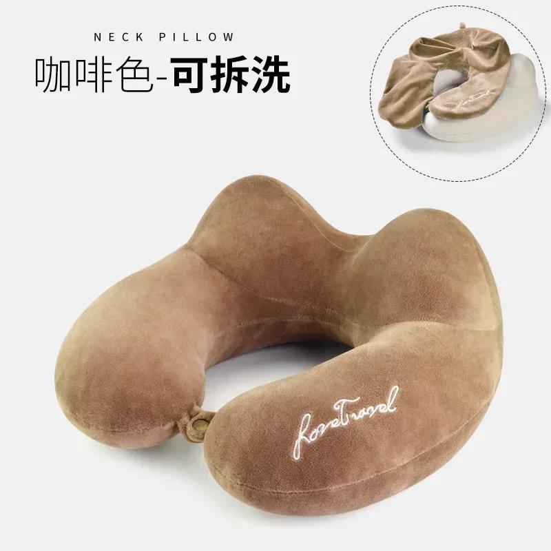 

1pcs U-shaped Neck Pillow for Office Lunch Break Long Distance Aircraft Neck Protection Pillow Washable Camping Portable Pillow 30X28X12cm темно-коричневого кольору