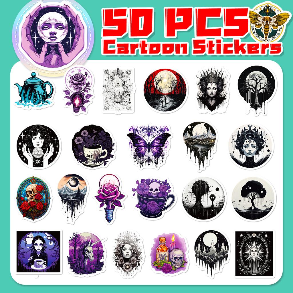 50 Cartoon Gothic Graffiti Luggage Stickers Dark Purple Cool Skull Gothic