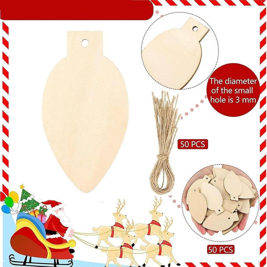 50Pcs Unfinished Hanging Wood Sign,Wooden Christmas Festival Decoration,Blank Ornament Slices