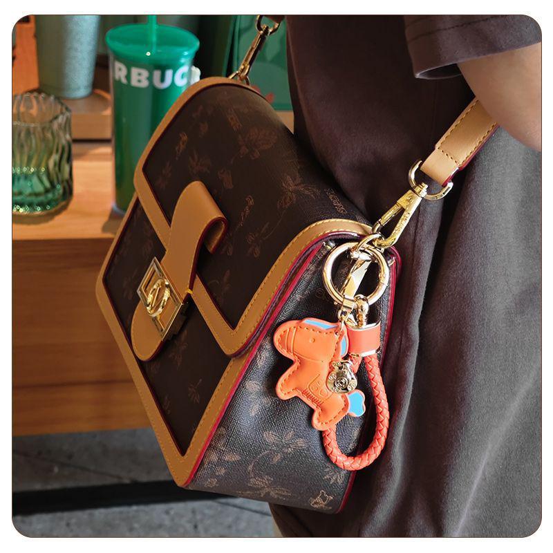 Exquisite Leather Cord Bag Charm & Car Keychain with Cute Horse Pendant Couple Bracelet