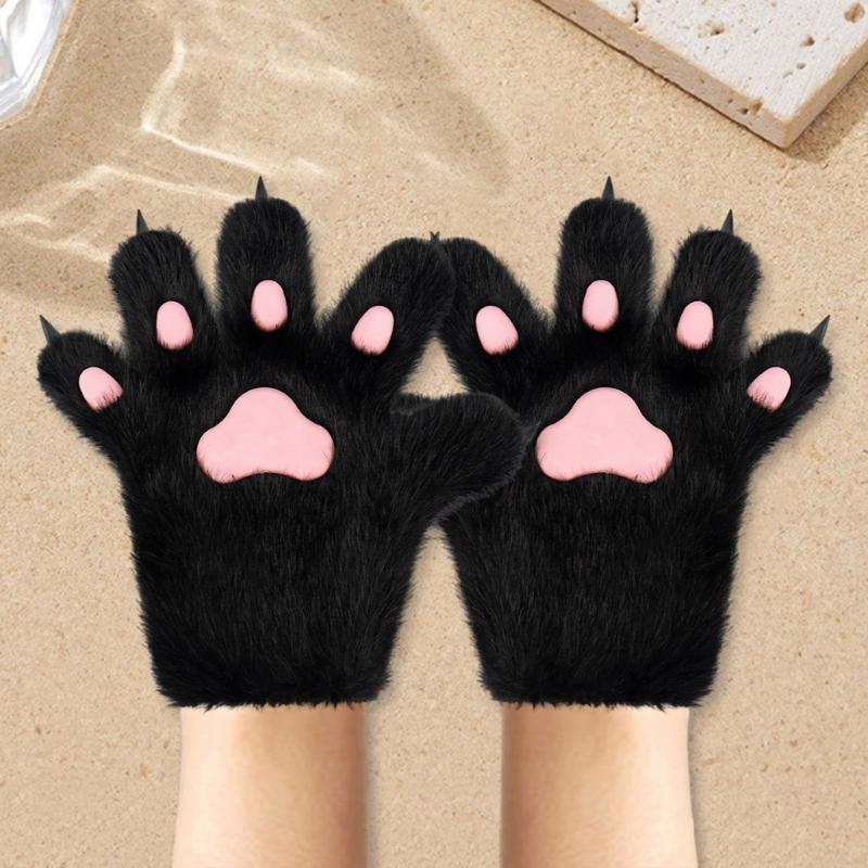 Guanti Gatti Anime Pelo Peluche Zampe di Bestia Guanti per Ragazza Adulto Costume Festa di Halloween Accessori per le Mani Cosplay