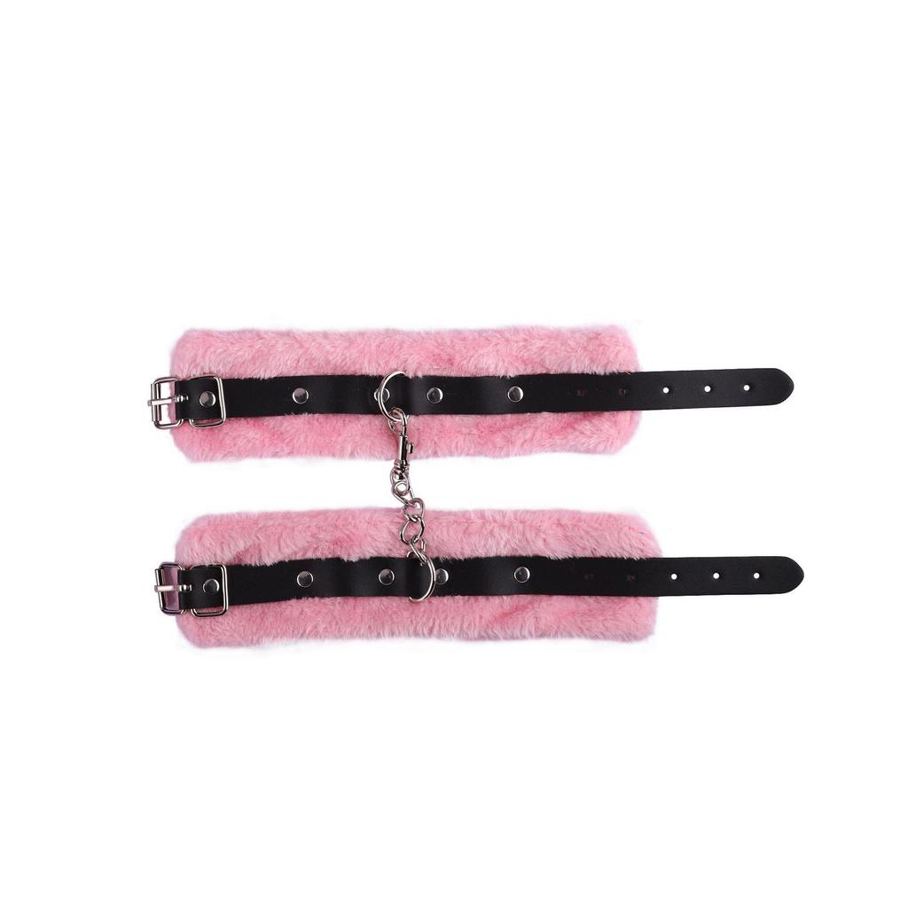 VaHppy Sex Toys 2pcs Blindfold + Handcuffs Cat Shape Pink/Black Plush SM BDSM Bondage Cosplay Couple Flirting