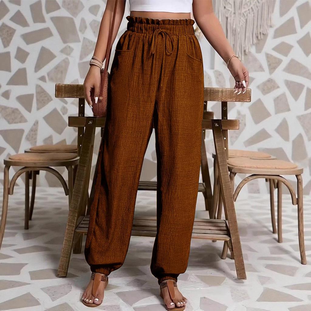 2026 Women's Casual Elastic Pure Color Long Pants - Spring/Summer European Fashion