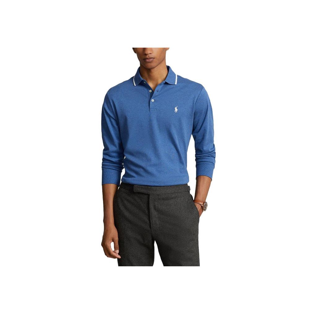 Polo Ralph Lauren Solid Color Logo Embroidered Polo Collar Long Sleeve Polo Shirt Men Tops Blue 710884588-007