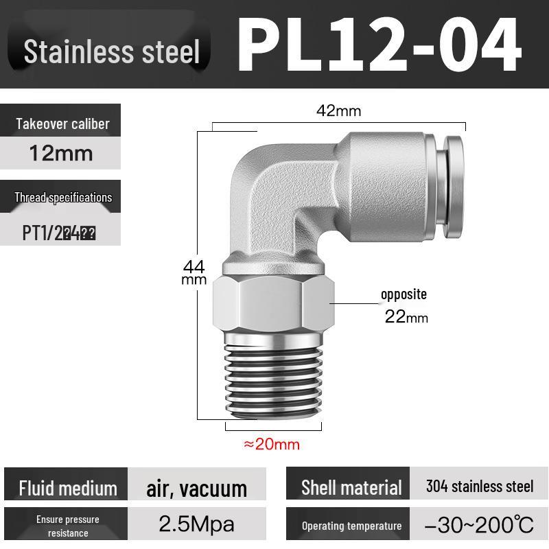 Stainless Steel Pneumatic Air Hose Quick Connect Elbow PC4-01/PL6/8/10/12 Connector
