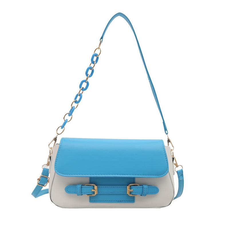 Trend splicing contrasting colors women's fashion 2025 simple summer chain design shoulder crossbody small square bag