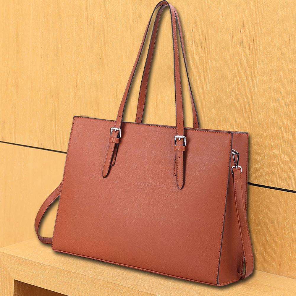 15.6 Inch Laptop Carrying Case PU Leather Laptop Tote Bag Multipocket Large Capacity Waterproof Women Business Travel Handbag