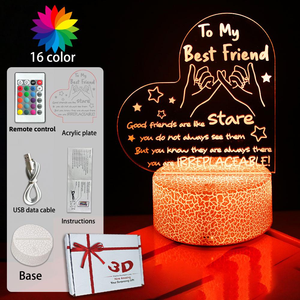 My Best Friend Heart Night Light LED Lamp Touch Remote Room Decor with Inspiring Quote USB/Battery Powered Friendship MOM Gifts