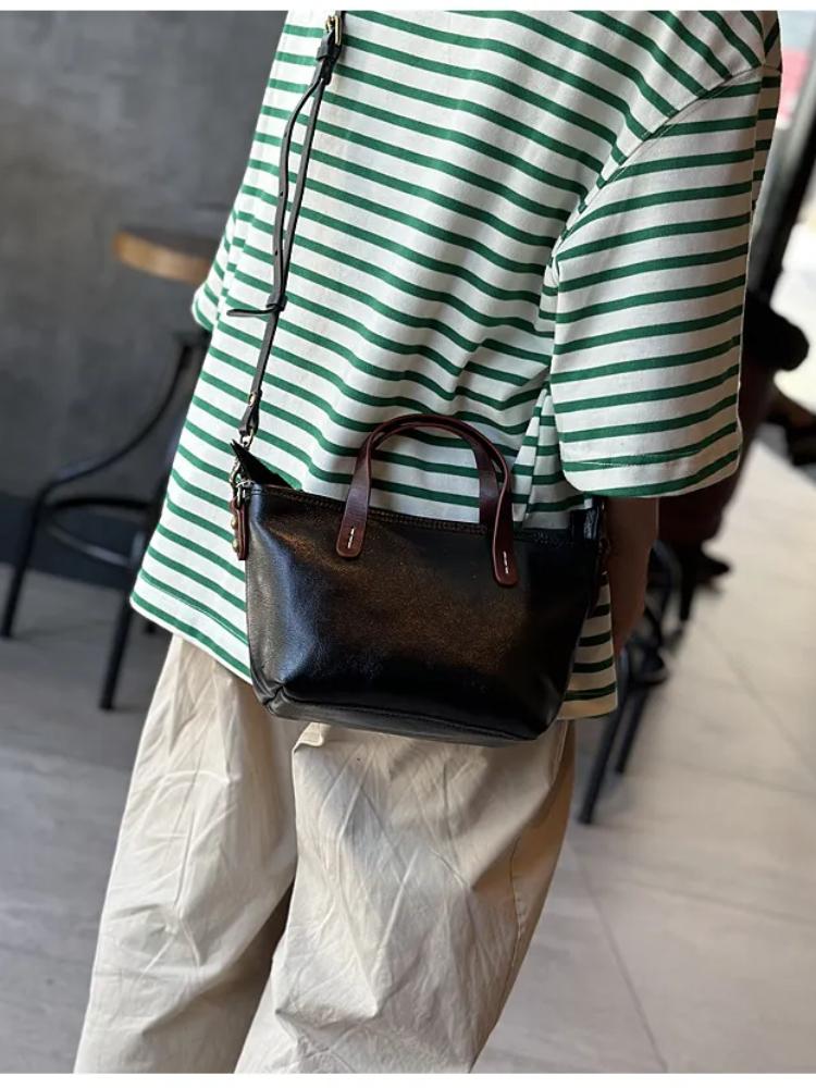 Johnature Genuine Leather Mini Handbag Women's Crossbody Mobile Phone Bag Solid Color Versatile Cowhide Shoulder Bag