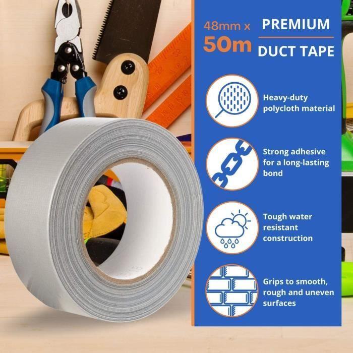 Ruban adhésif toilé - Argent gris - 48 mm x 50 m - Très résistant - Multi-usages