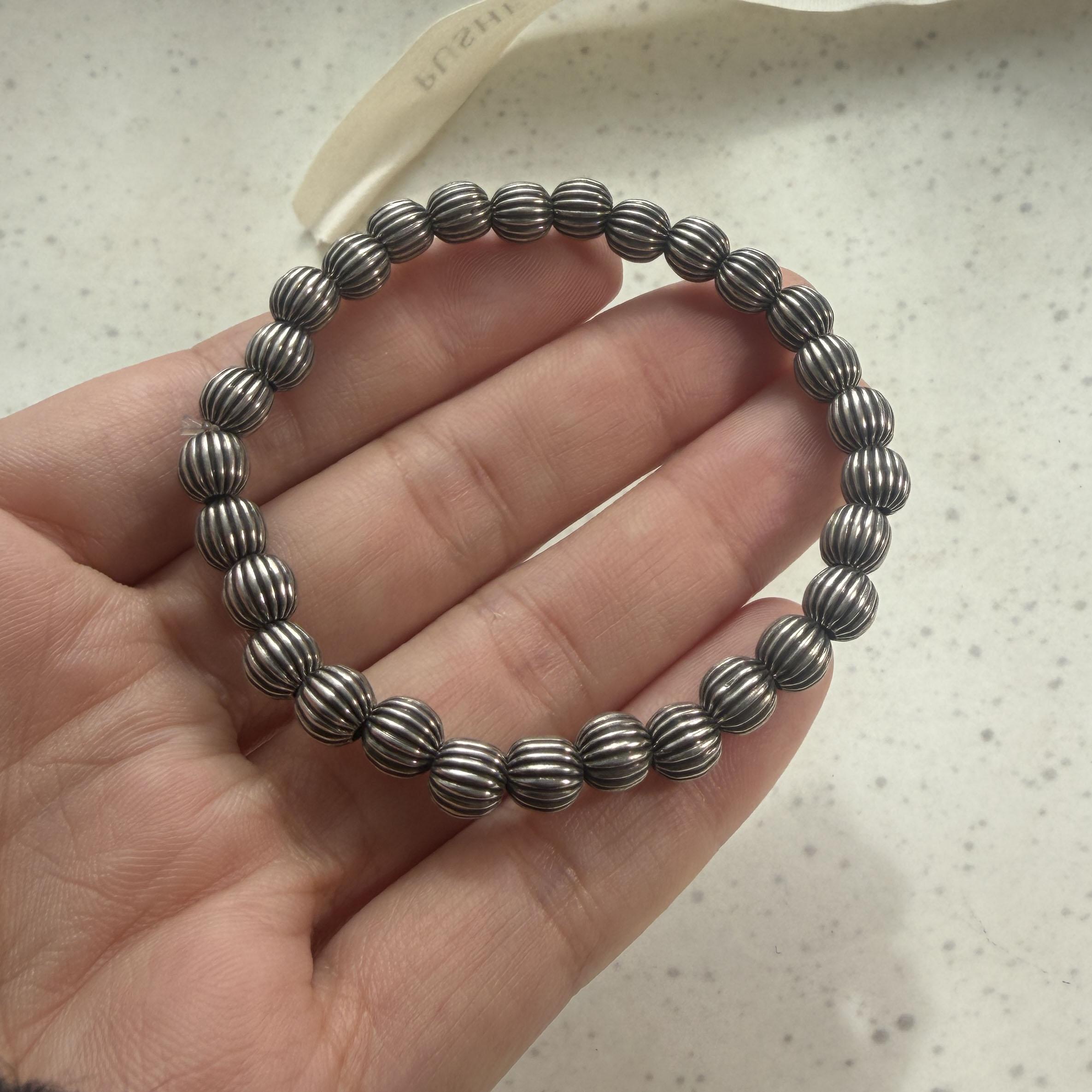 

100% Solid 925 Sterling Silver Retro Bracelet for Women Geometric Vintage Ball Band Simple Bracelet Birthday Gift