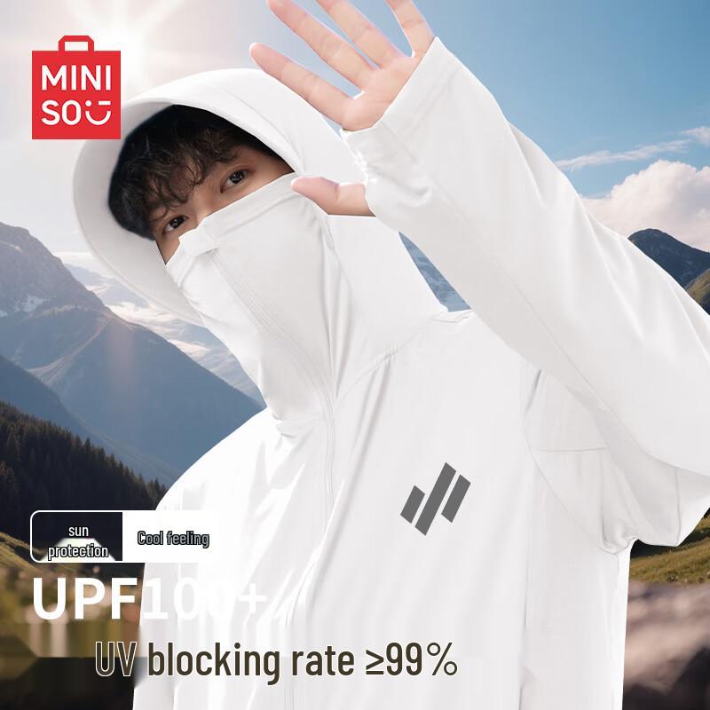 MINISO Men s Ice Silk Hooded Sun Protection Jacket with Wide Brim L