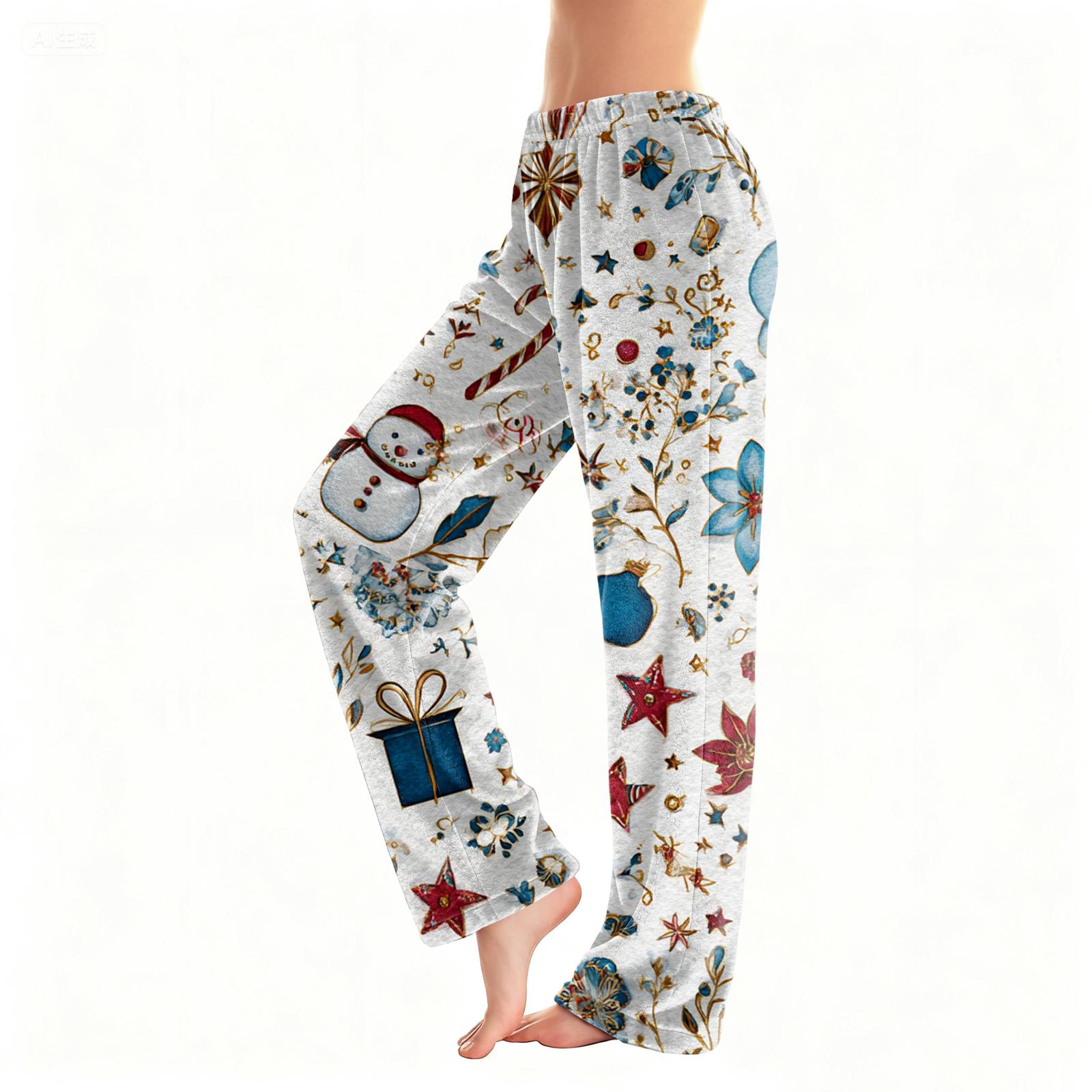 

Женские повседневные модные фланелевые брюки с рождественским принтом, пижамные брюки XL белый