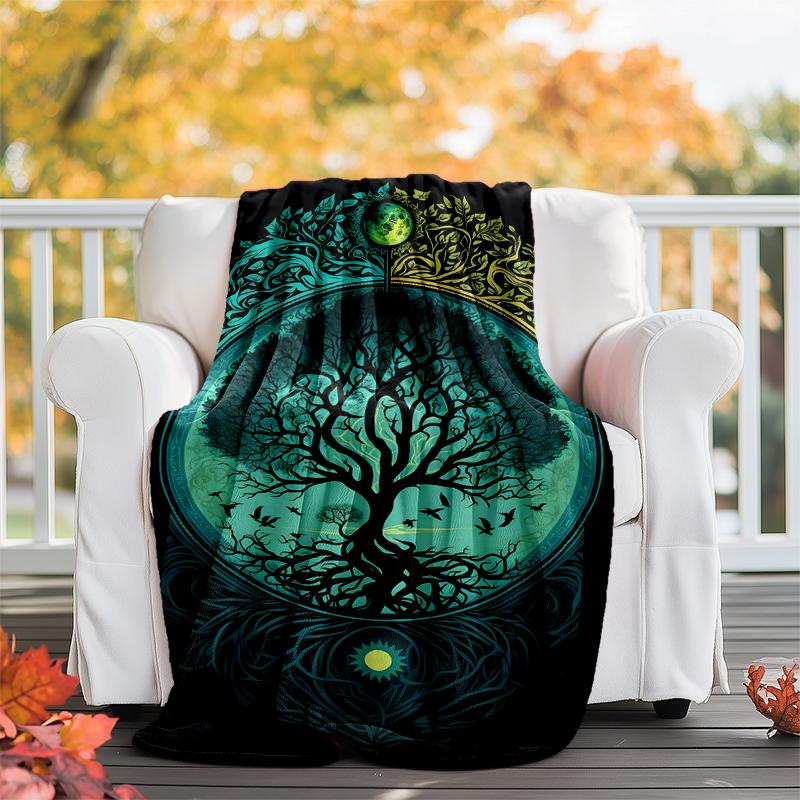 Viking Runes & Tree of Life Flannel Blanket Soft All-Season Throw, Design for Camping, Car Travel, Hiking Sofa, Bed, Office Perfect Gift for Parties