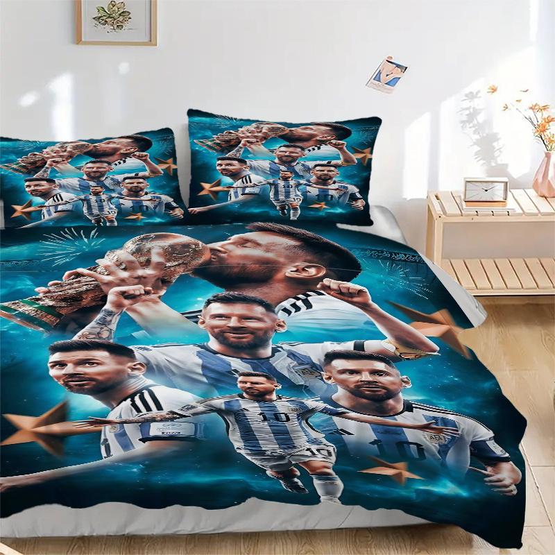 

3pcs Argentina National Team Soccer Player Lionel Messi Trophy Celebration Home Bedding Set-Universal Three-Piece Suit for Bedroom, Guest Ro 135x200cm