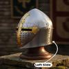 Crusader Knight Great Helmet with Brass Cross, 18 Gauge Steel Medieval Templar Helmet for LARP, SCA, Reenactment Gift