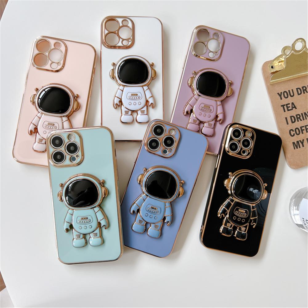 Luxury Astronaut Stand Holder 6D Plating Phone Case For Huawei Mate 60 50 40 30 20 10 Pro 60 50 40 30 20 10 Soft Silicone Cover