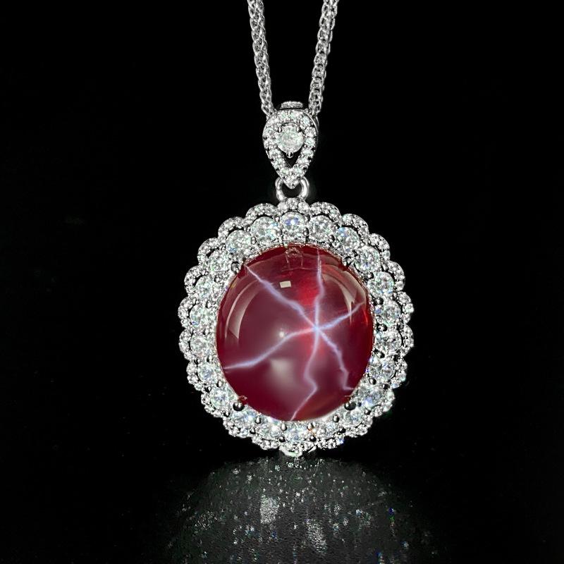 Popular Jewelry Ice Species Fluorescence Simulation Red Corundum Hexagram Star Light Set Main Stone 18 * 20