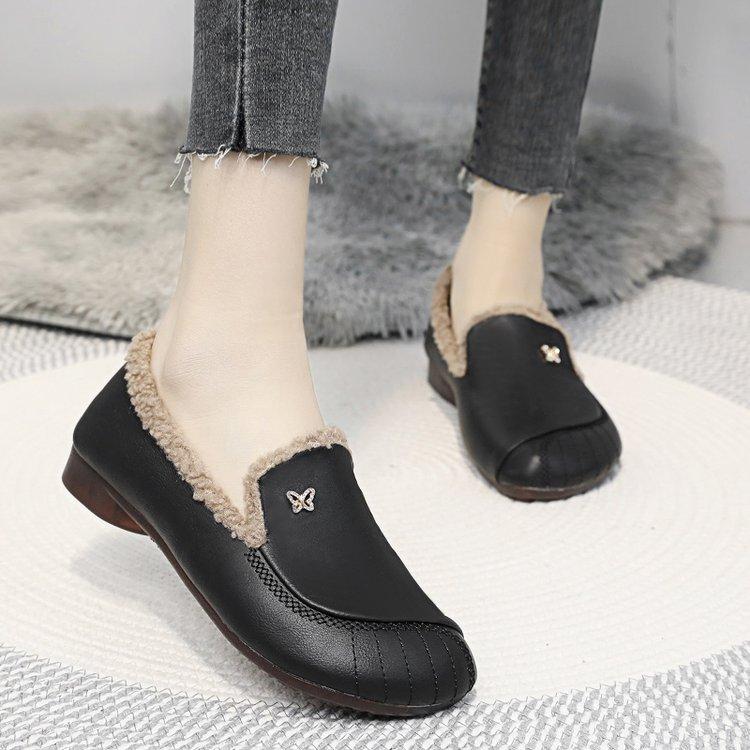 

Новые хлопковые туфли осень-зима, мягкая подошва, женские удобные плоские кожаные бархатные теплые туфли 40 чёрный