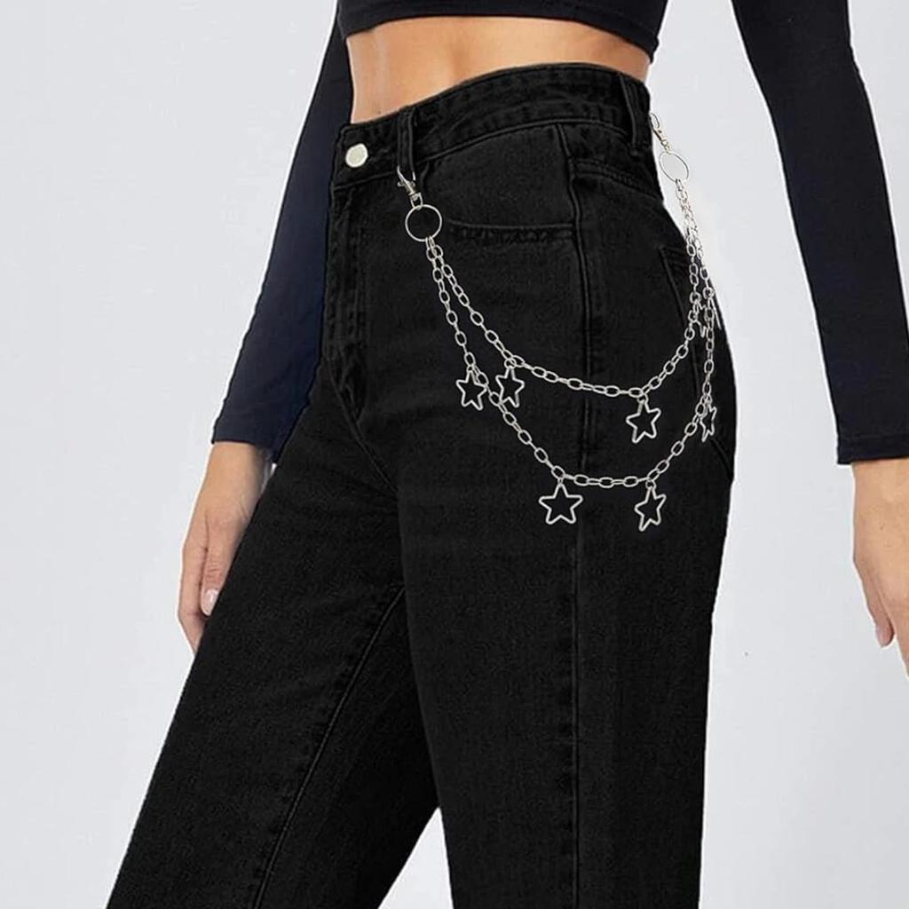 Fashion Pants Chain with Star Pendant Jeans Chain Streetwear Waist Chain Y2K Bag Chain Hiphop Chain Waist Decoration