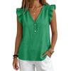 Women Summer Casual V Neck Button Down Blouse Sleeveless Ruffle Trim Lightweight Relaxed Fit Top for Daily Wear Office