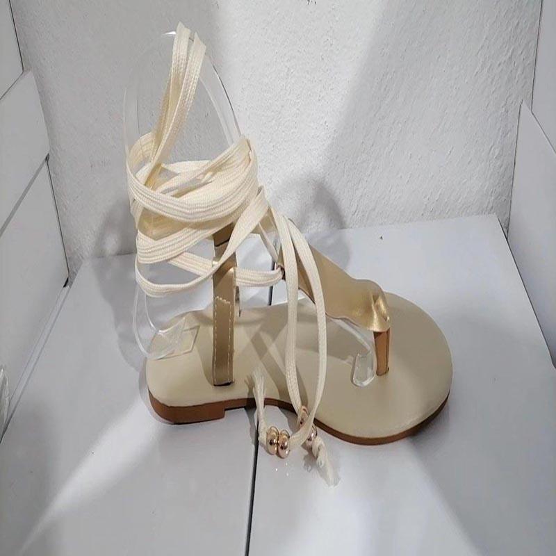 Women Lace Up Roman Sandals Flat Bottom Minimalist Open Toe Summer Casual Shoes
