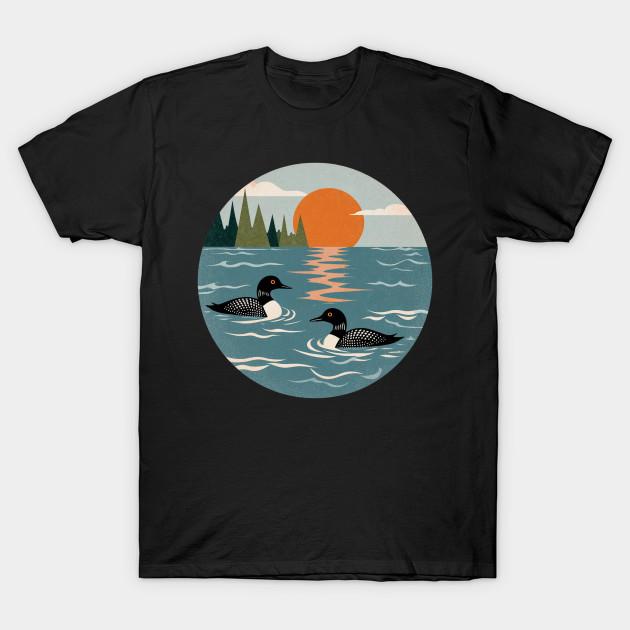 Men Black Print T-shirt Common Loon Lake Retro No-Cut Transfer Paper Print Cotton Tshirt 4XL чёрный