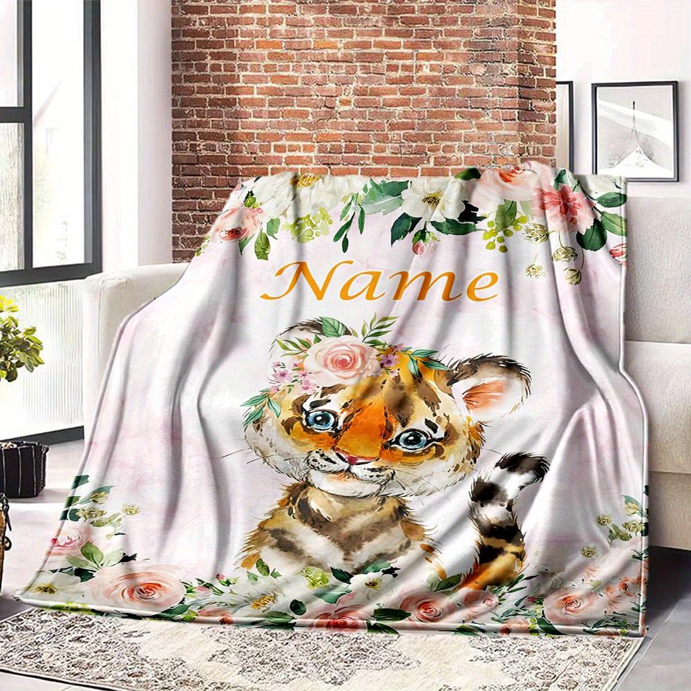 Floral Tiger Home Customize Your Name Blankets Comfortable Soft Lightweight Multipurpose Blanket For Picnics Sofas Offices Beds Living Rooms Perfect