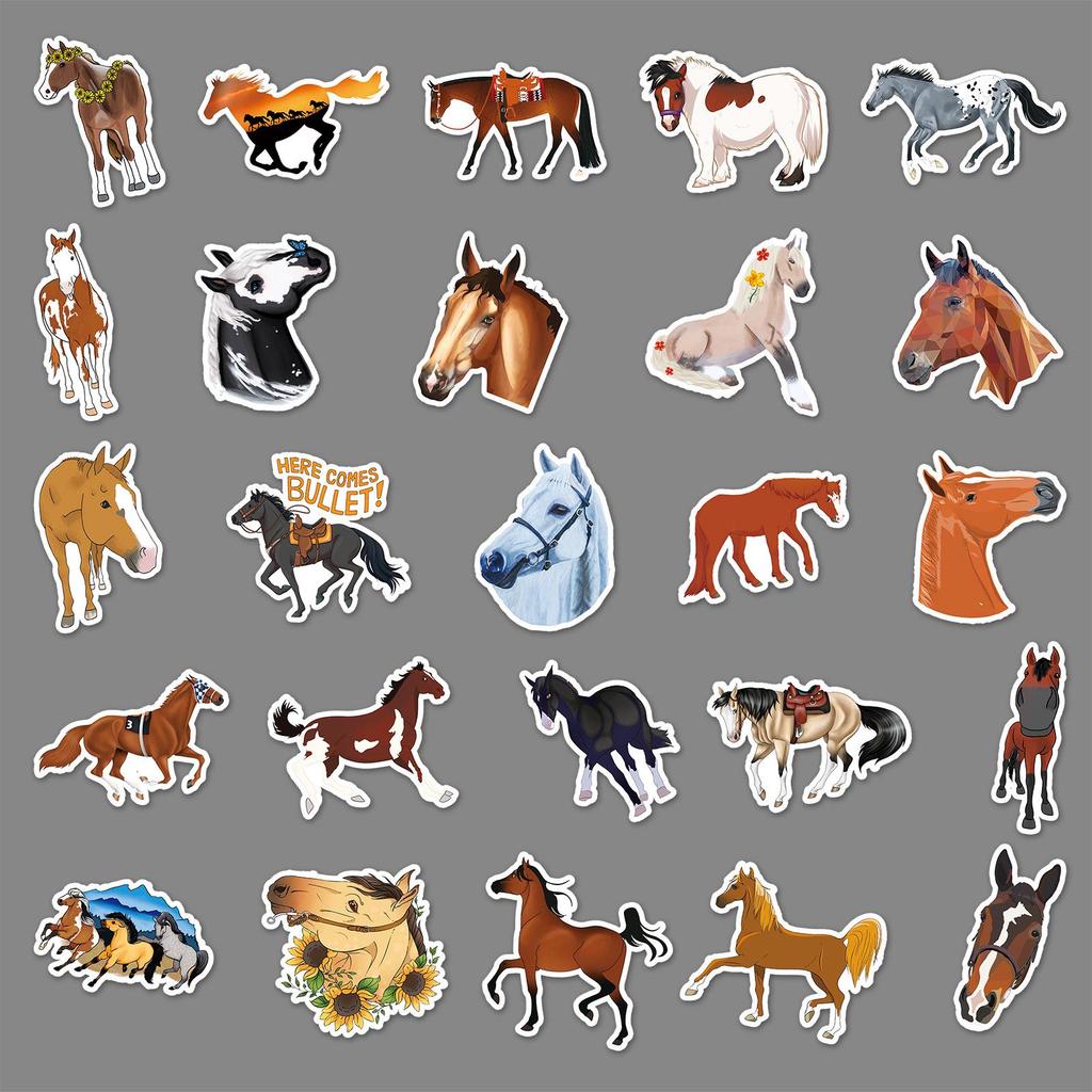 50-Piece Horse Graffiti Stickers, Cartoon Animal DIY, Waterproof for Skateboards, Phones, Suitcases.