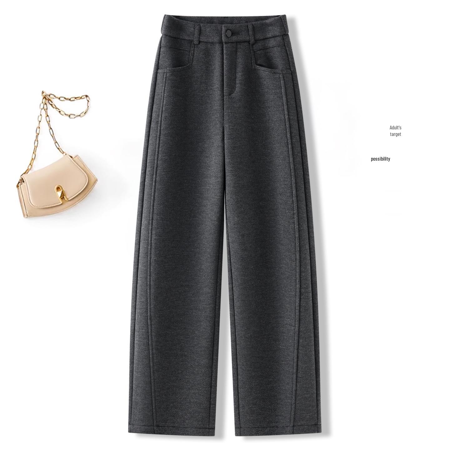 

High-Waisted Fleece-Lined Wool Banana Pants: Slim-Fit, Loose Casual Women s Cashmere Pants for Autumn/Winter. 27