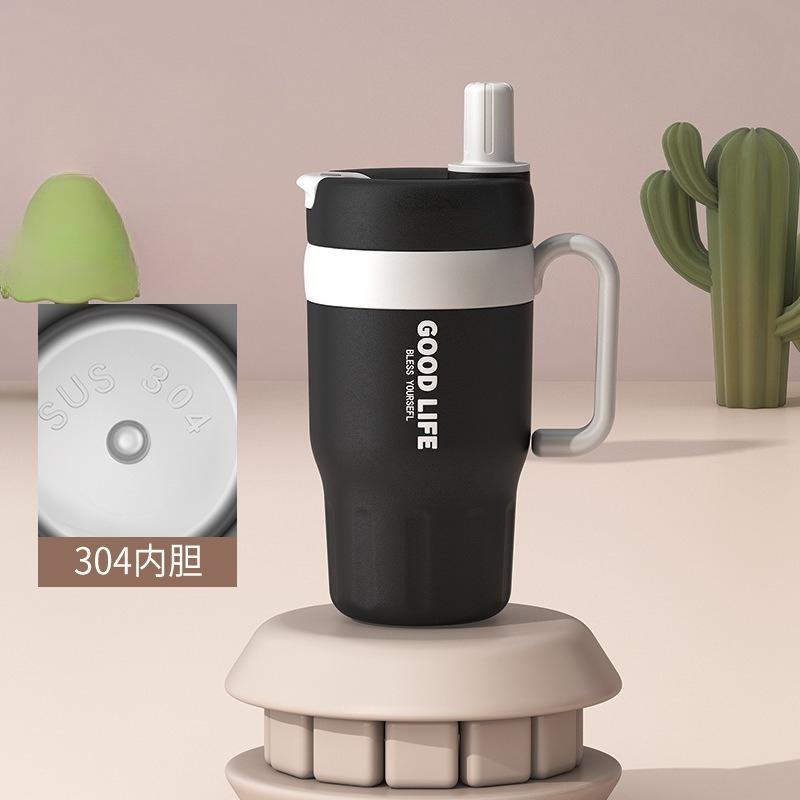 304 Stainless Steel Insulated Water Bottle 620/720ml Car Ice Cup Thermos Straw Cup Coffee Tumbler Cold and Hot Vacuumm Cup 20oz чёрный