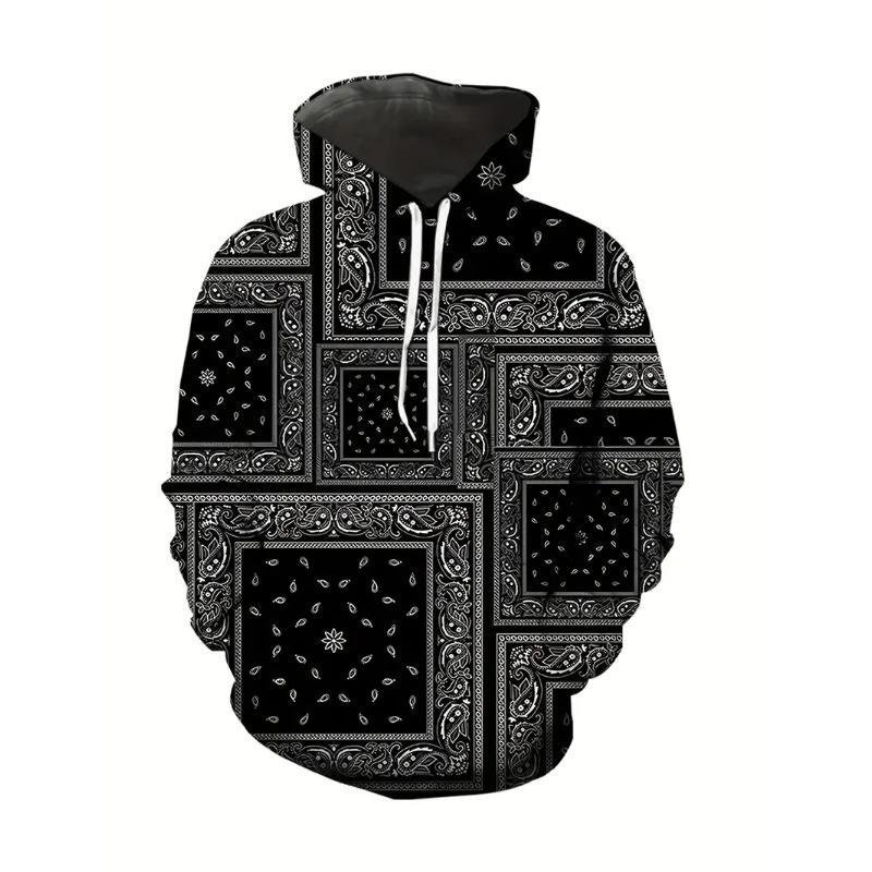Creative Cashew Pattern Printed Hoodie Cool Men's Hoodie Men's Casual Flat Design Hoodie Paired With Kangaroo Pocket Streetwear